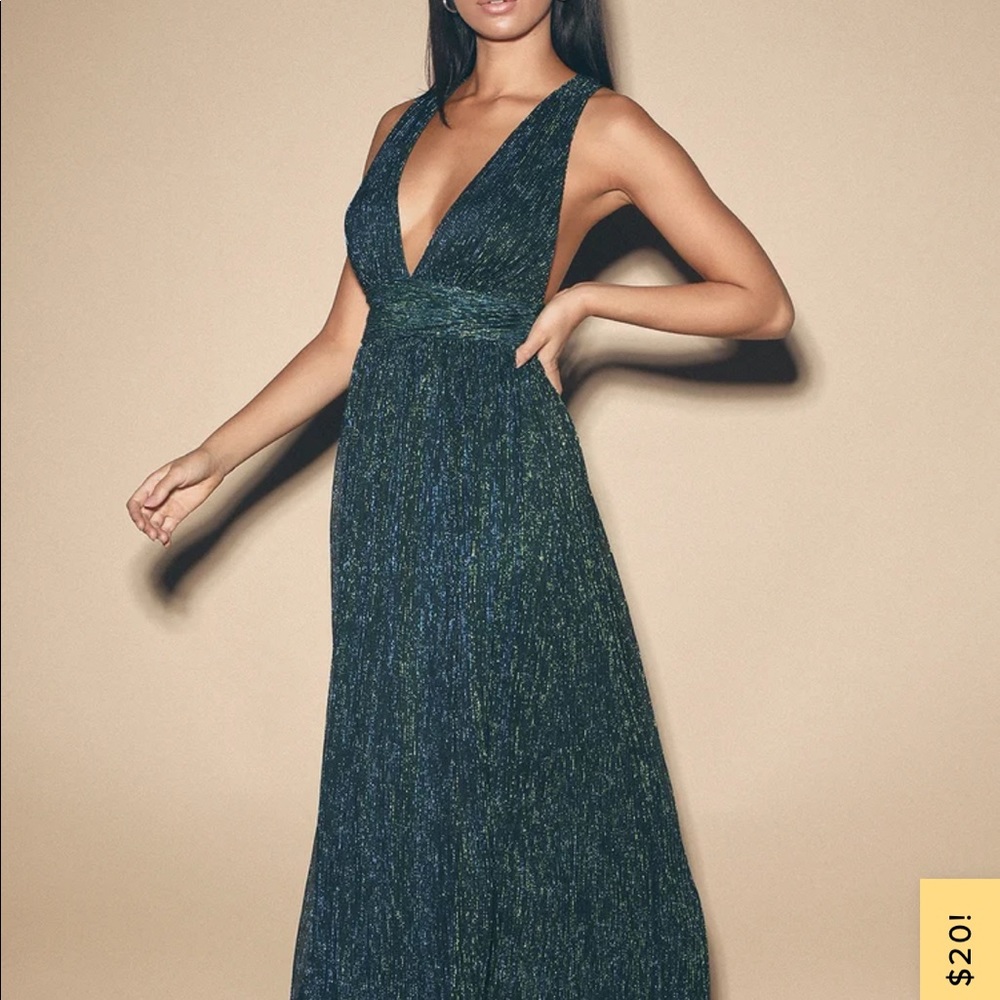 Lulus Looking Radiant Blue/Green Metallic Dress